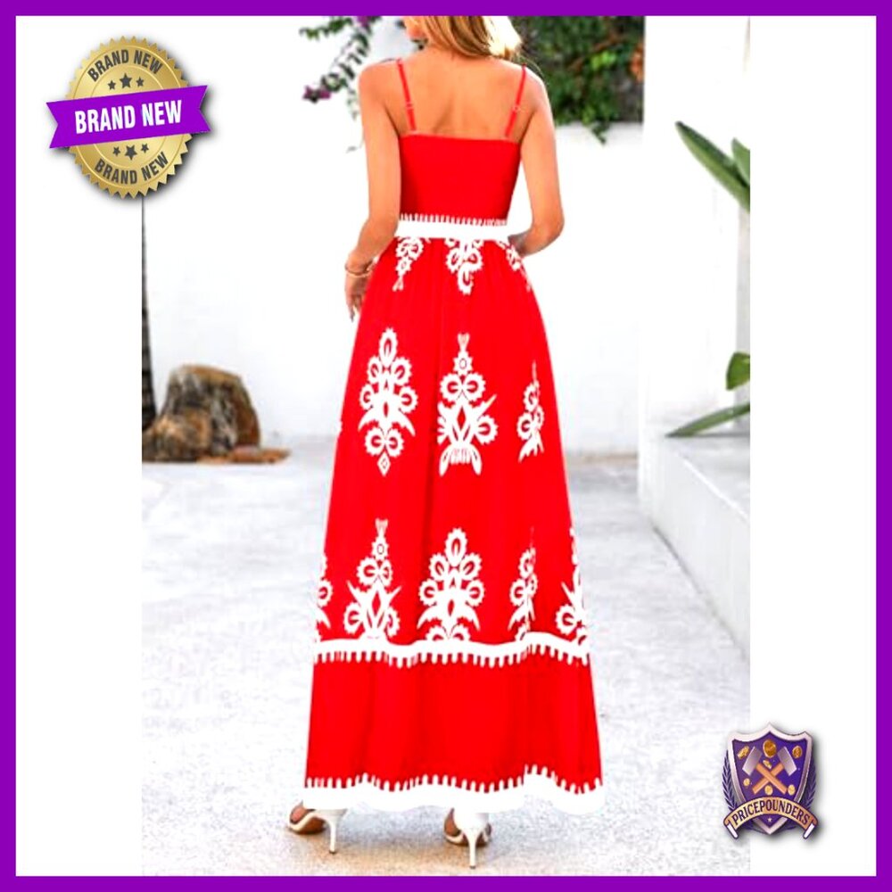 Floral Maxi Dress Boho Spaghetti Strap Smocked Fit and Flare Summer Vacation - Picture 2 of 7